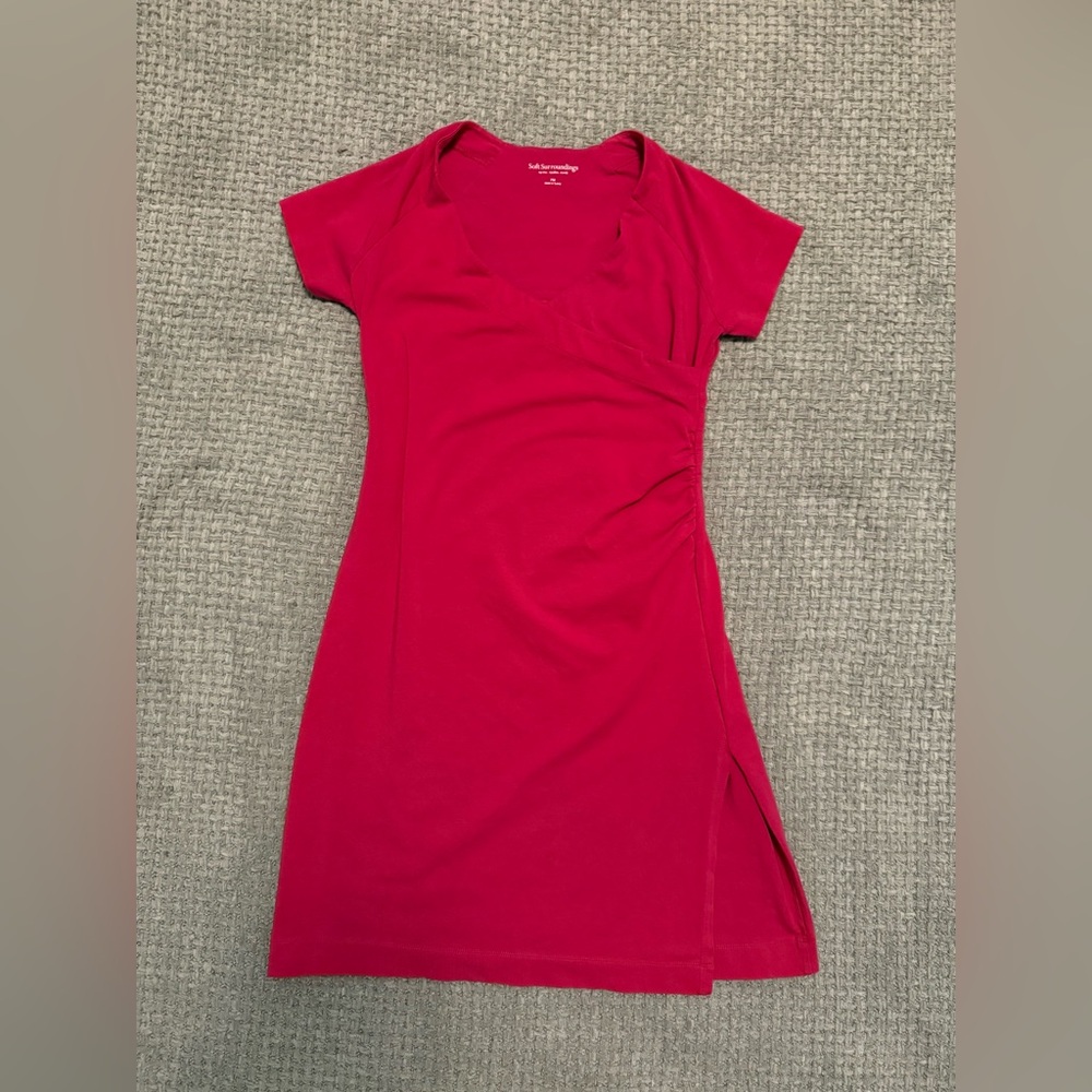 Soft Surroundings Women's Medium Petite Hot Pink Dress Short Sleeve